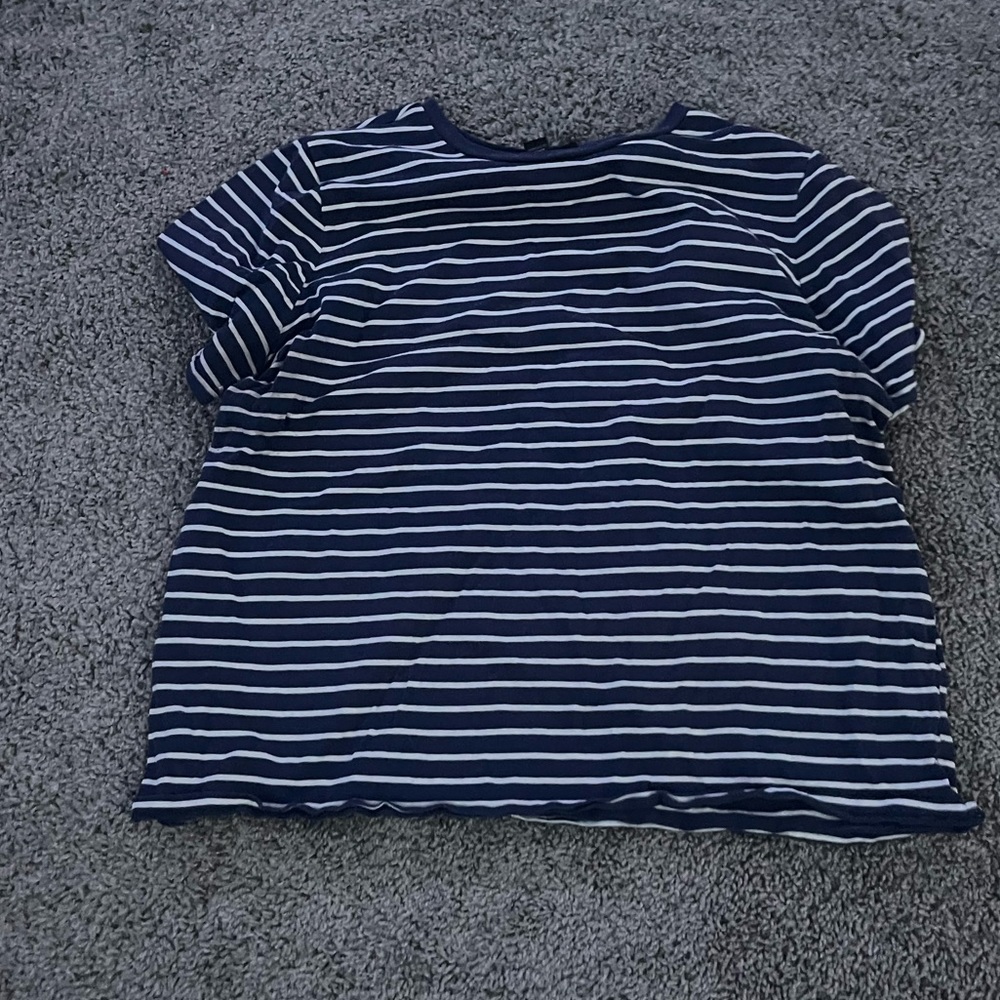 blue and white striped top